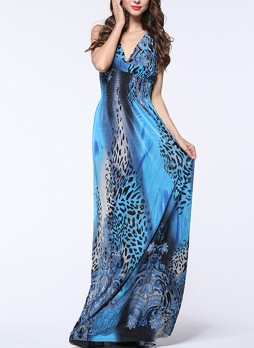 Empire Waist Leopard Print Summer Maxi Dress 